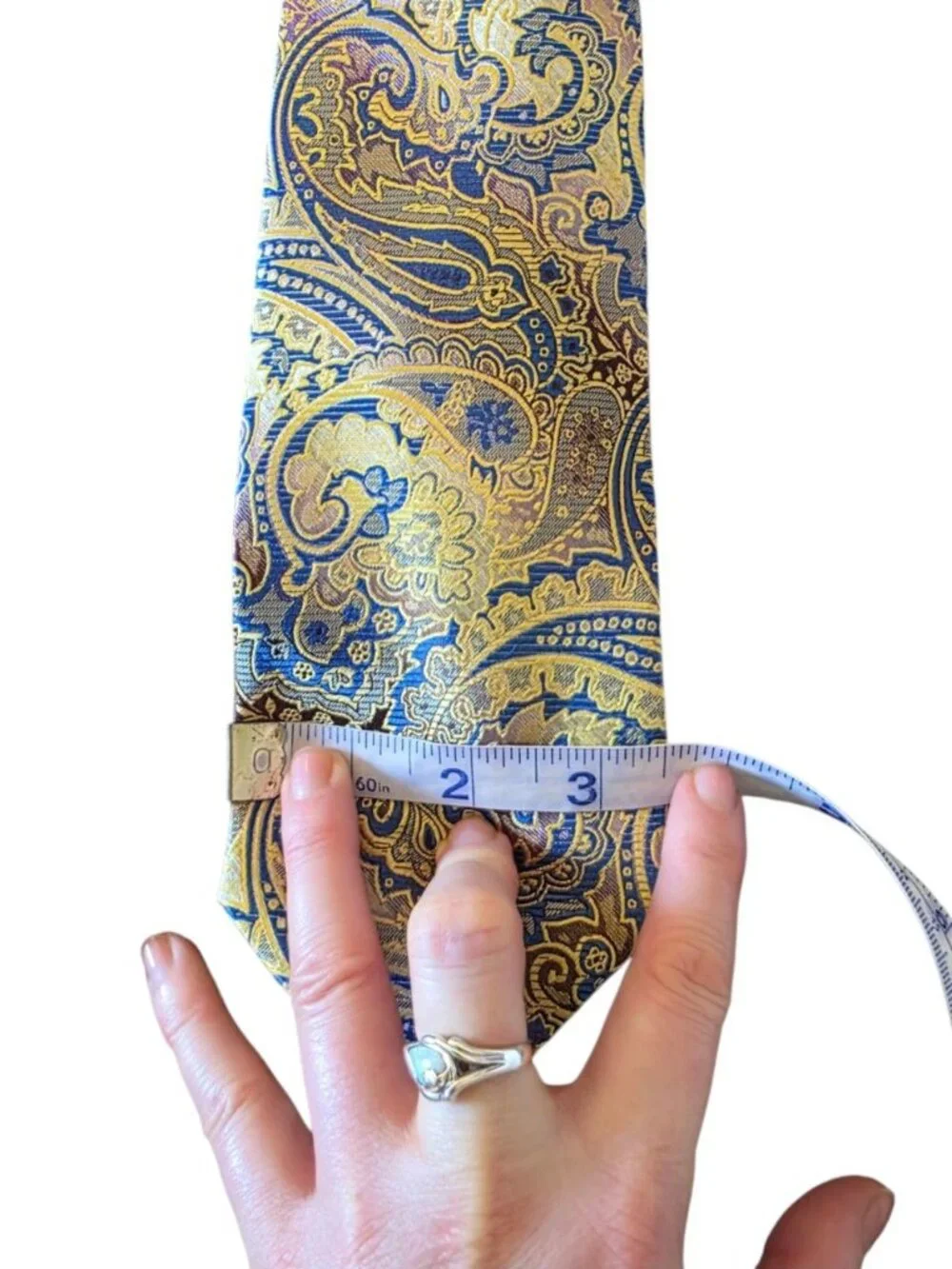 Mens Blue Gold Baroque Paisley Silk Tie Luxury Woven Jacquard Formal Necktie